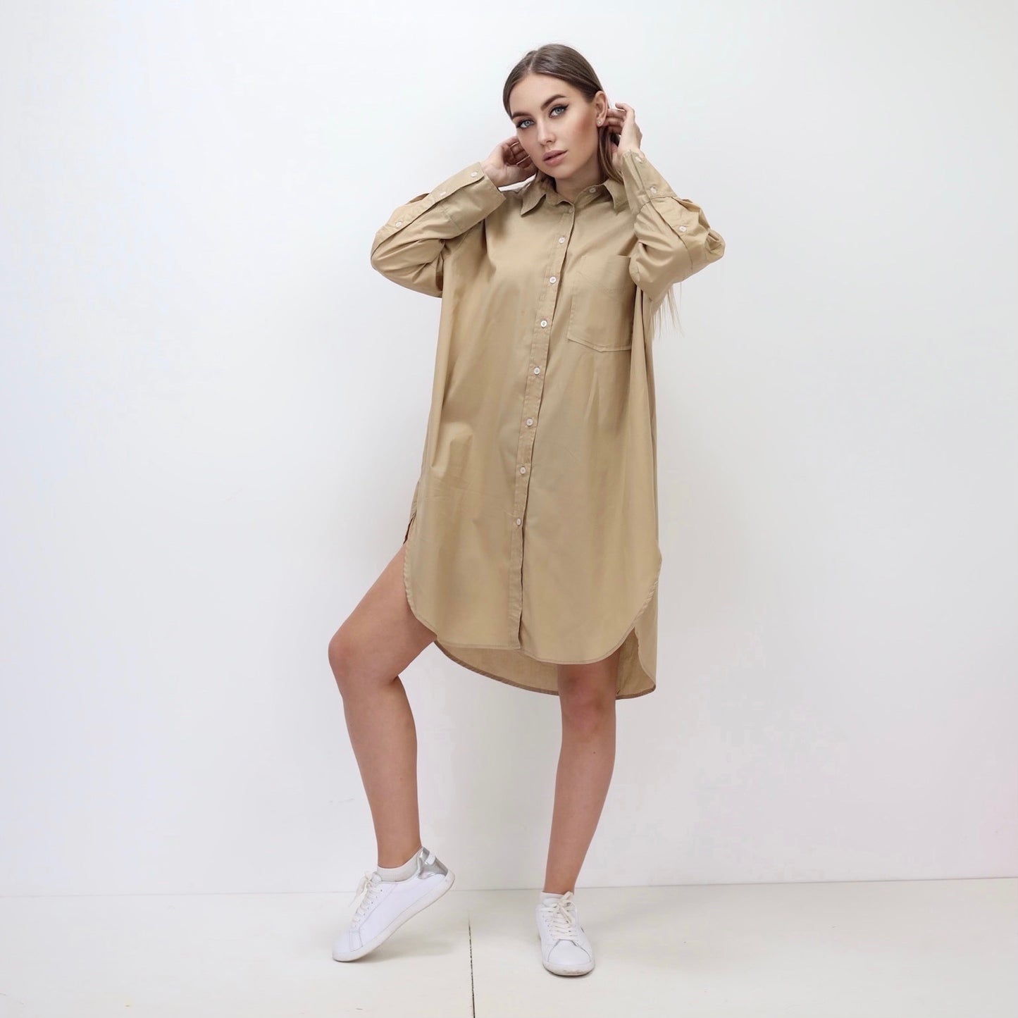 Oversized Shirt Dress - Beige
