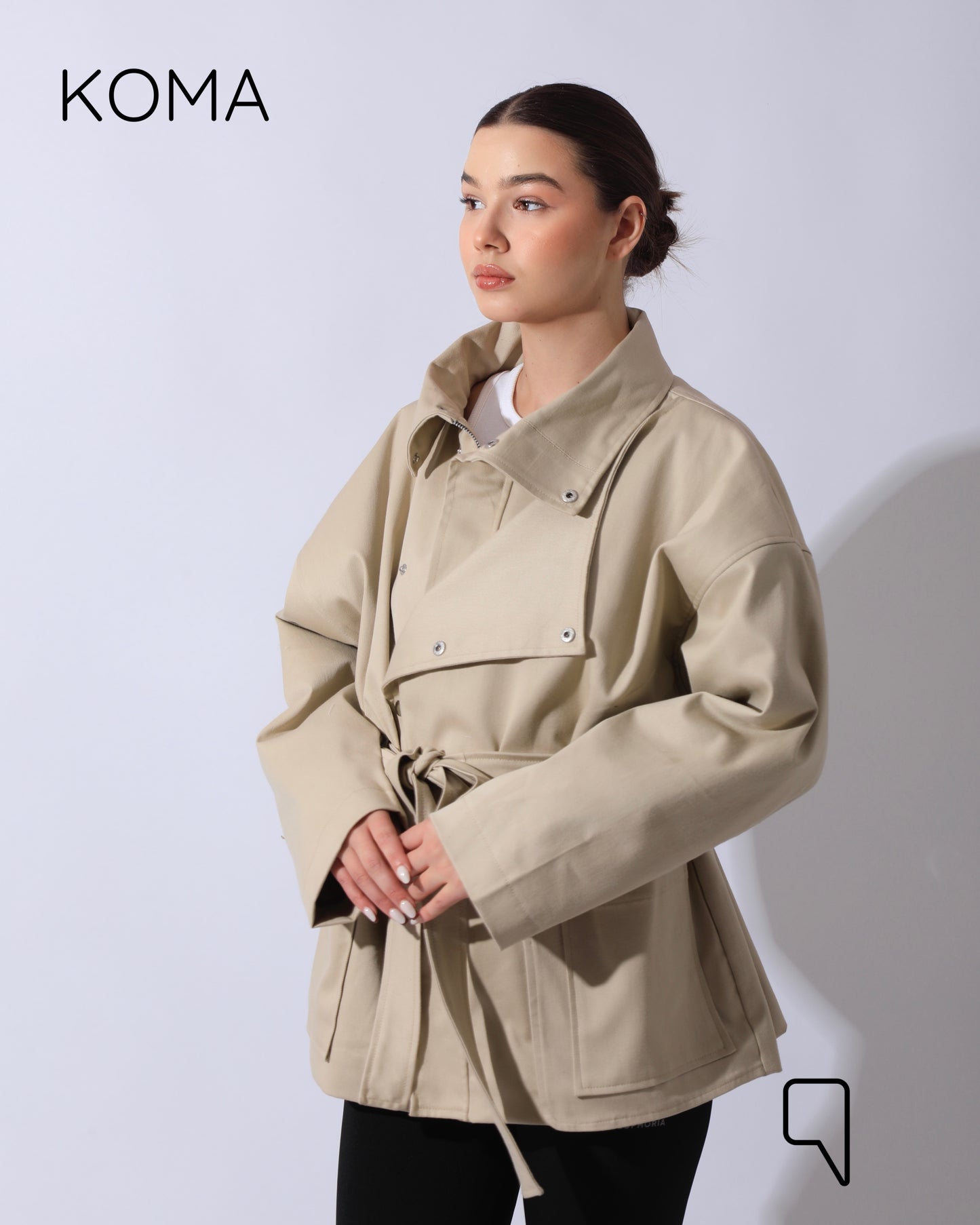 Elizabeth Funnel Neck Trench Coat - Beige