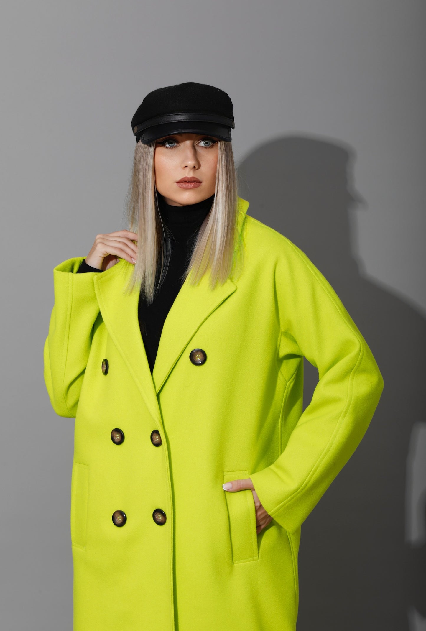 Darcy Long Double Breasted Coat - Lime Green
