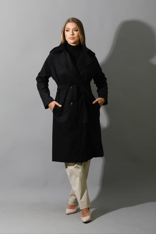 Wrapped Belted Trench Coat - Black