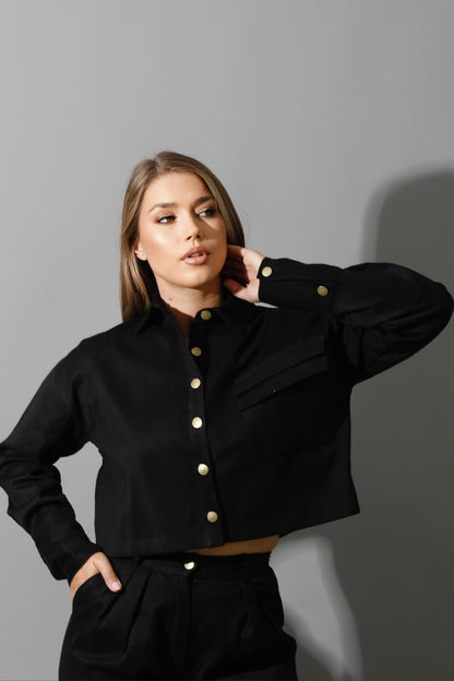 Co-ord Cropped Shirt - Black