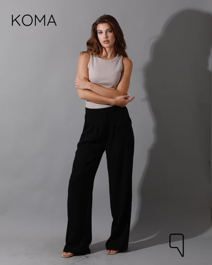 High Waist Straight Leg Trousers - Black