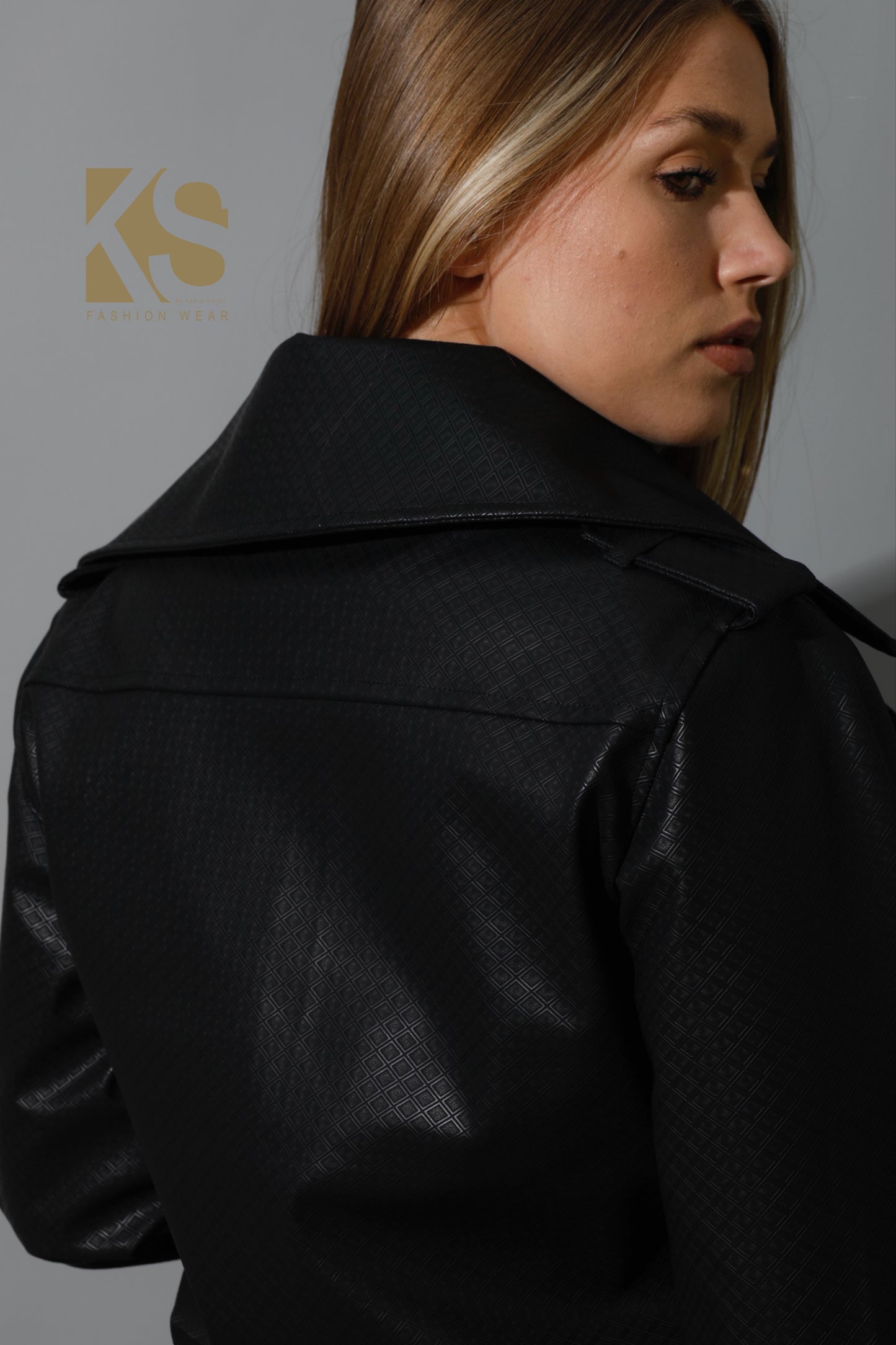 Textured Leather Biker Jacket - Black