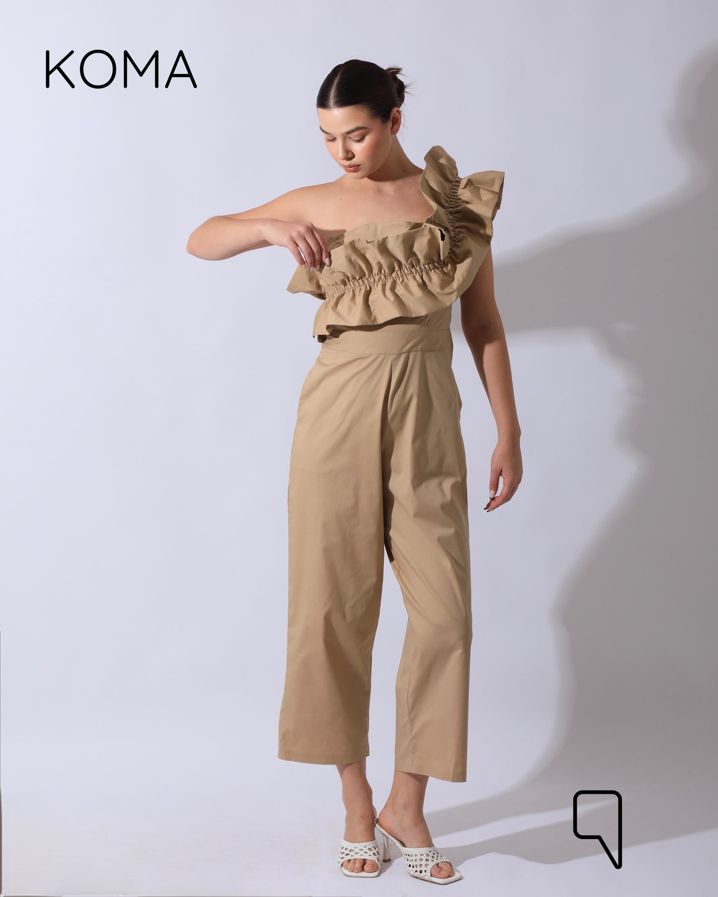 Marta Asymmetric Ruffle Jumpsuit - Beige