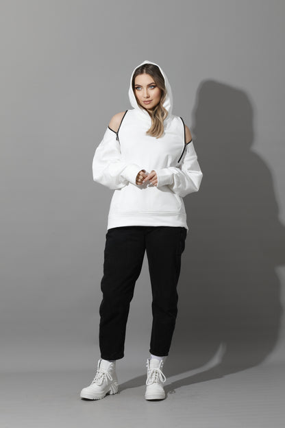 Zipped Oversized Hoodie - White