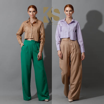 Noelle High Waist Wide Leg Trousers - Green