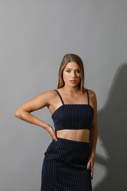 Striped Bra Top Co-Ord - Navy