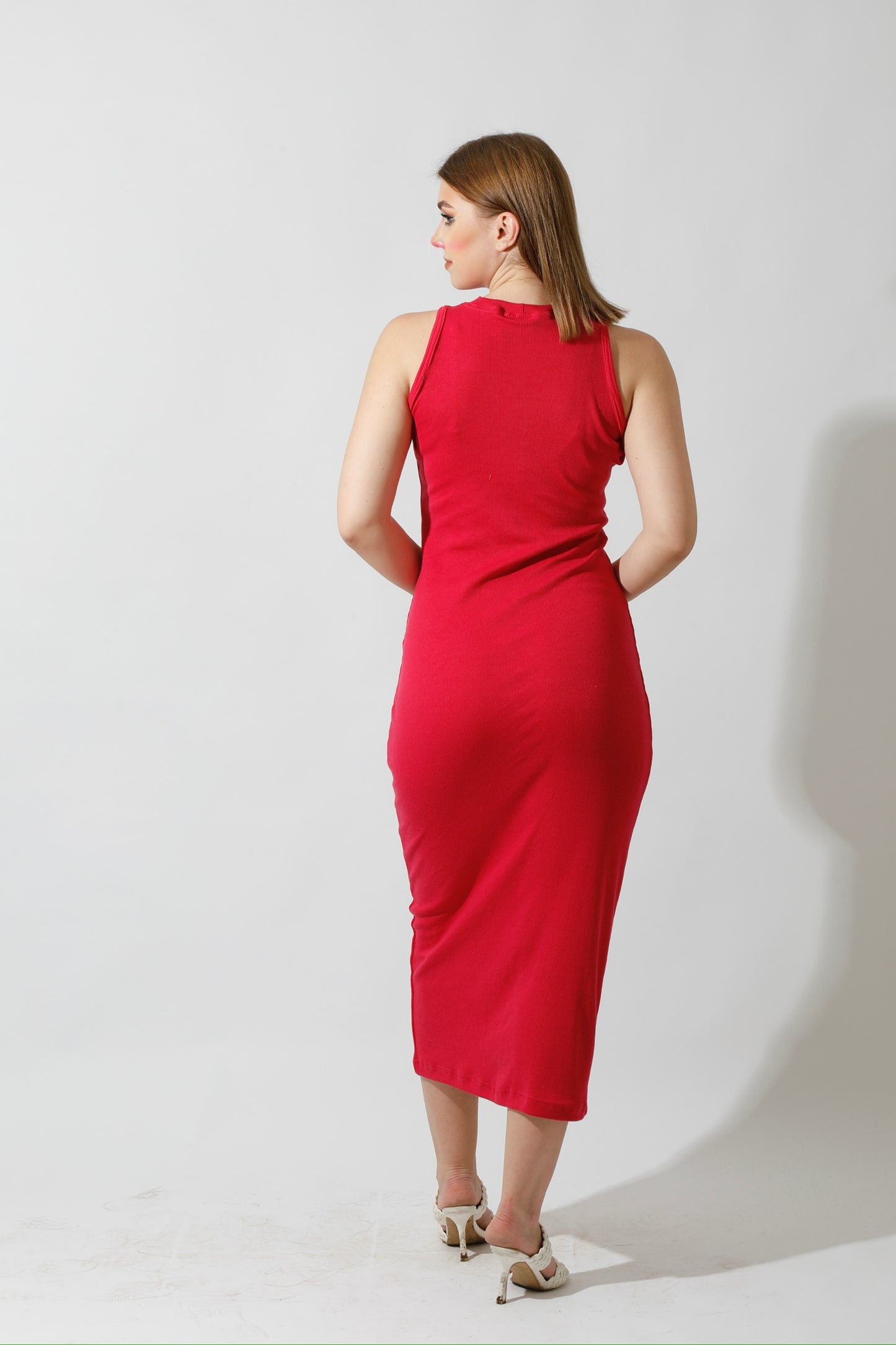Slinky High Neck Midi Sleeveless Dress - Barbie Pink