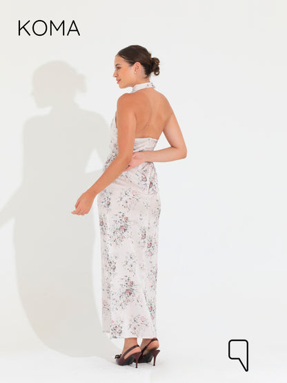 Dahlia Floral Backless Dress - Multicolored White
