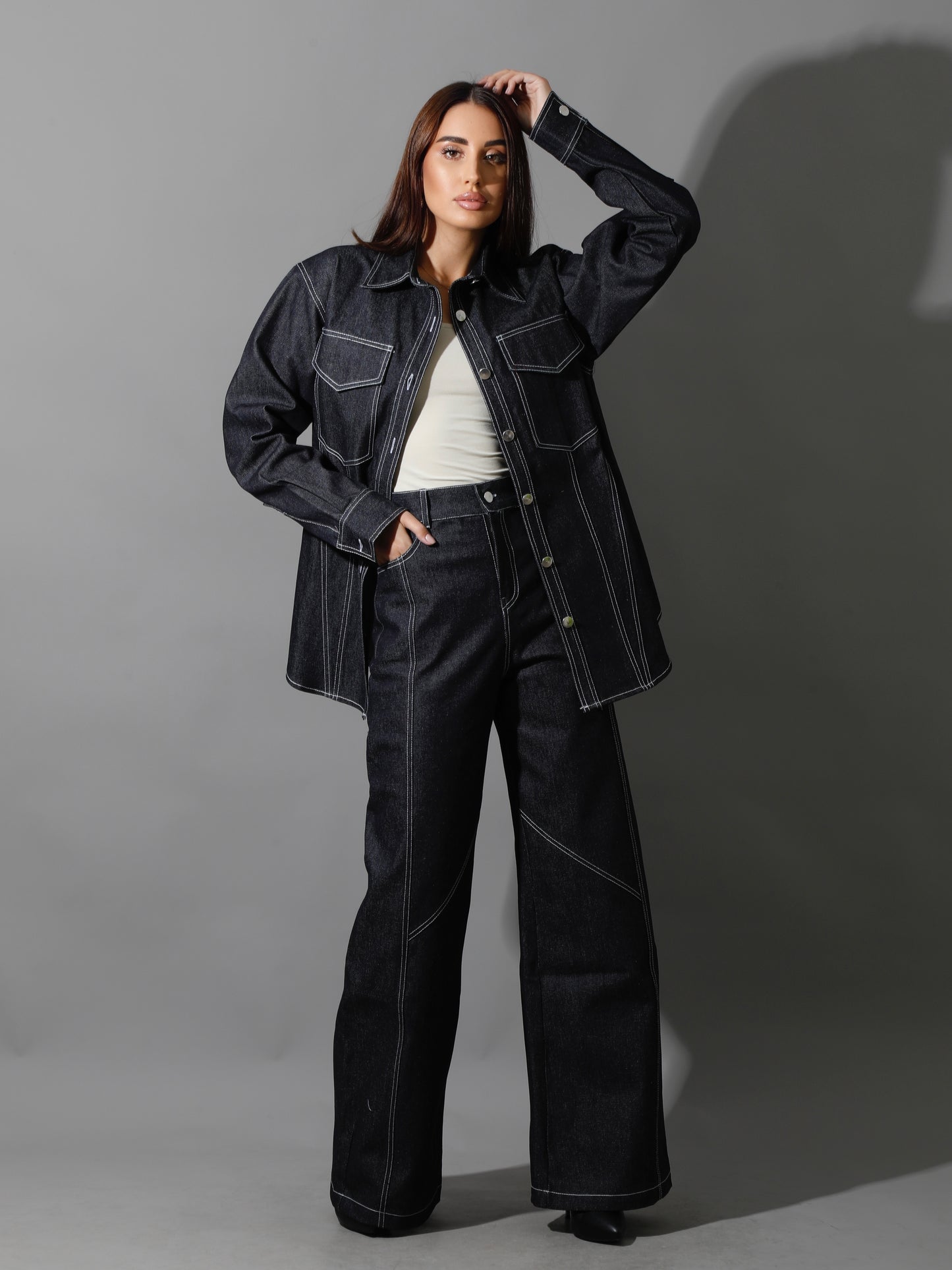 Co-Ord Jeans Cutout Pants - Navy Blue