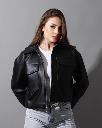 Leather Buckle Jacket - Black