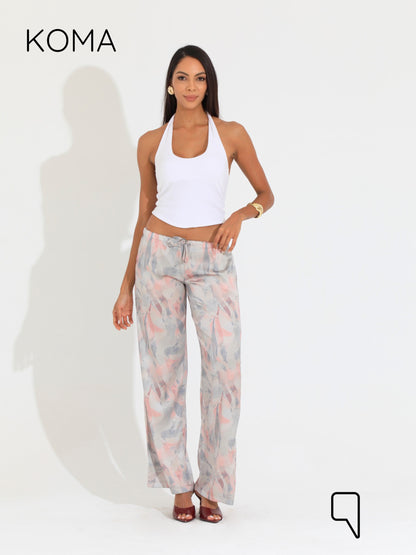 Elsie Lose Fit Trousers - Multicolored Beige￼