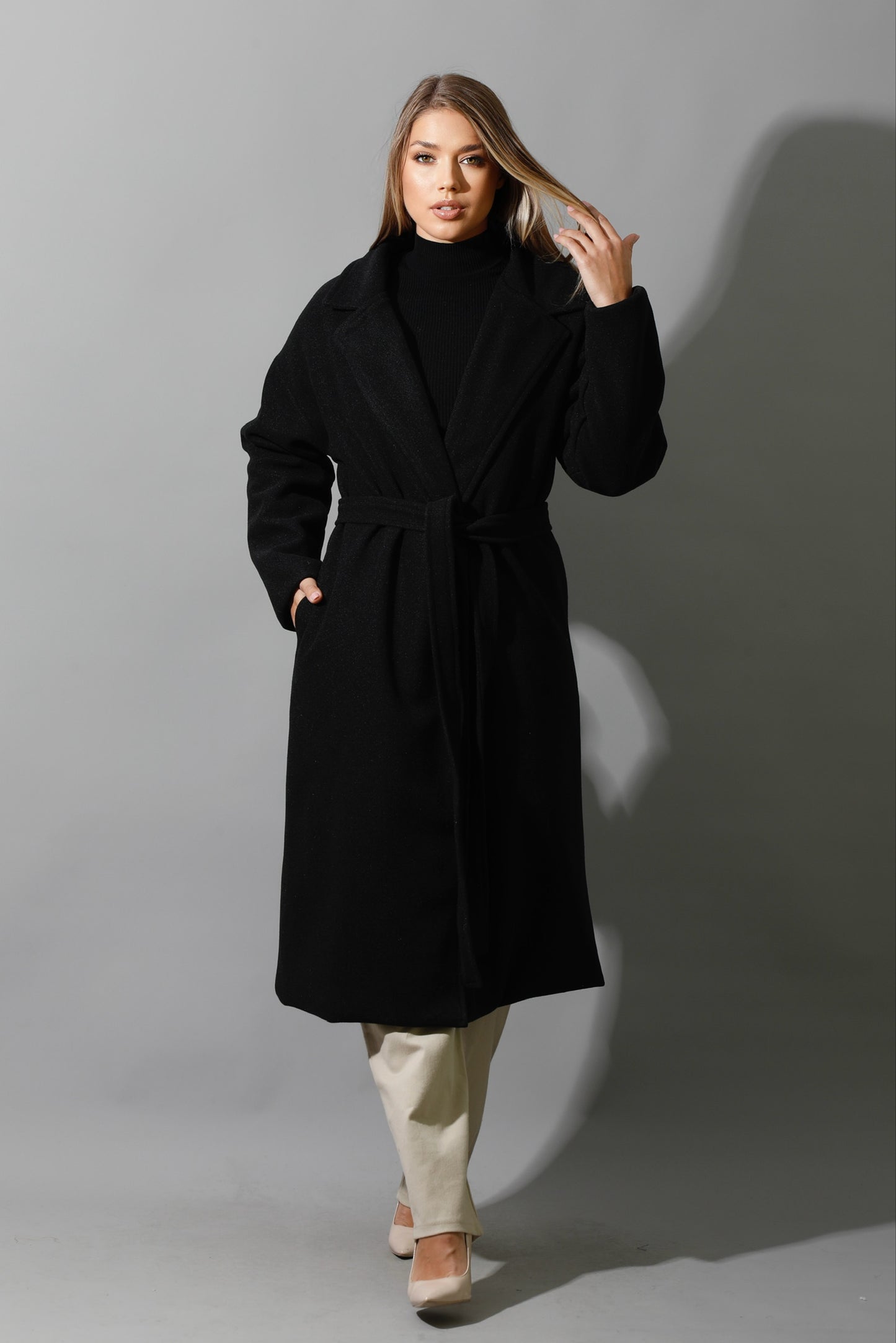 Oversized Wrapped Coat - Black