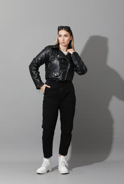 Leather Biker Jacket - Black
