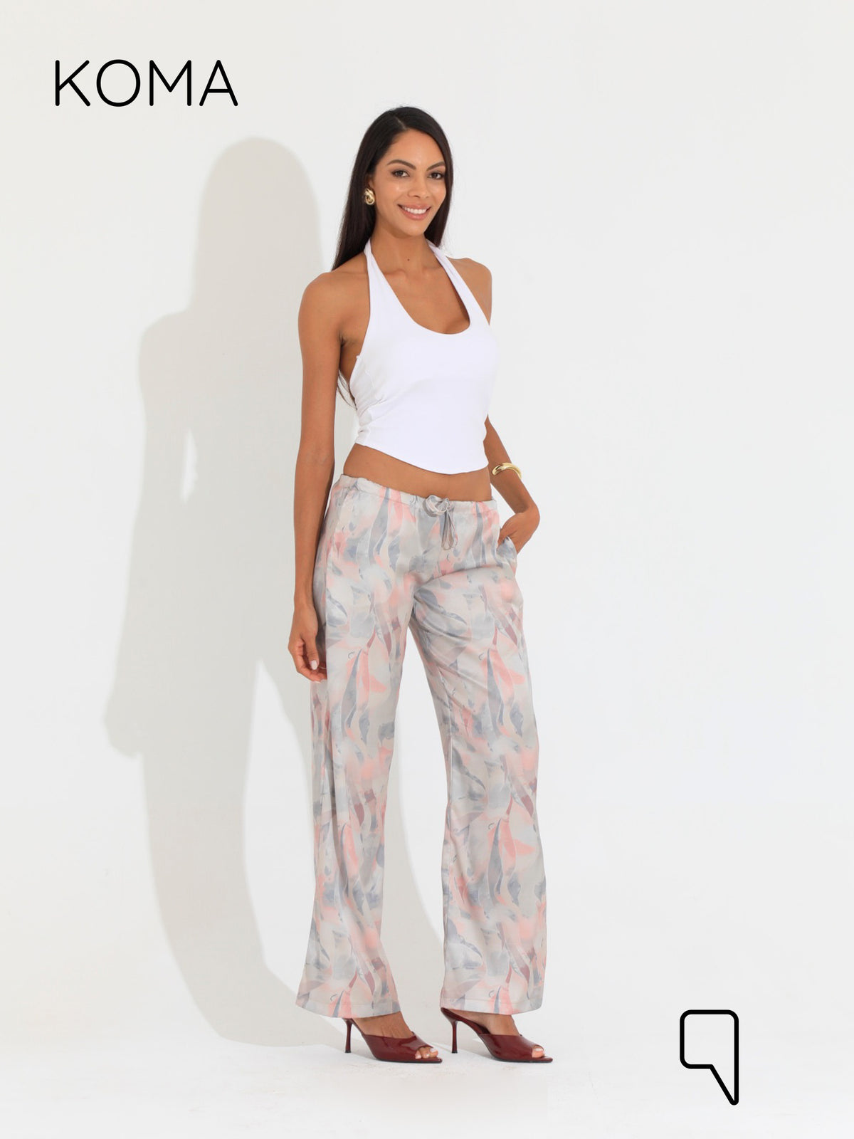 Elsie Lose Fit Trousers - Multicolored Beige￼