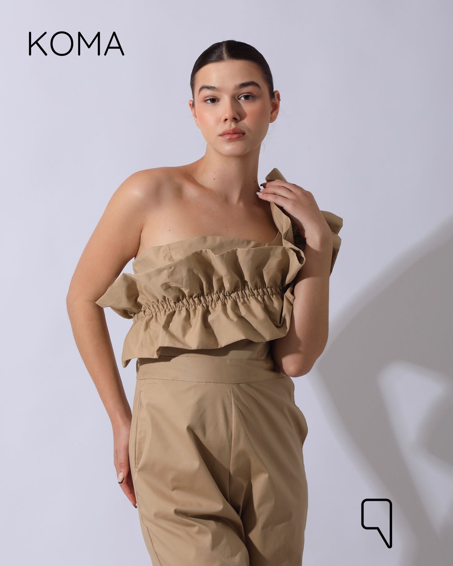 Marta Asymmetric Ruffle Jumpsuit - Beige