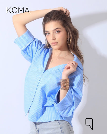 Sloane Striped Shirt With Wide Sleeves - Blue