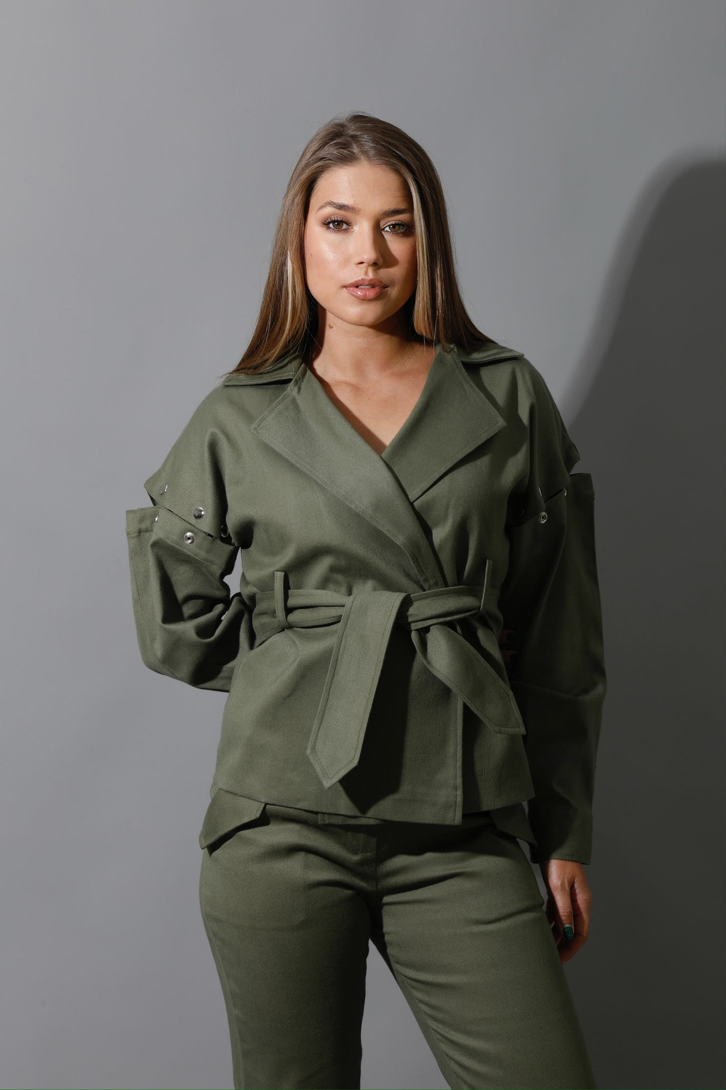 Co-Ord Detached Sleeves Jacket - Olive
