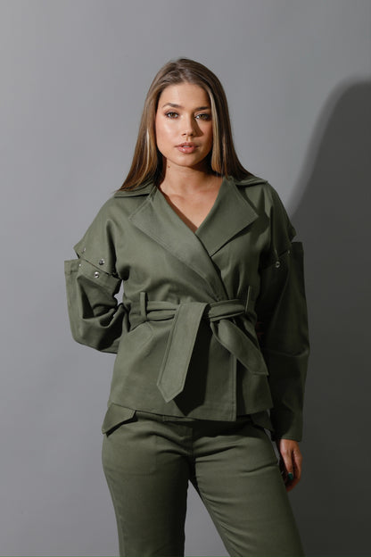 Co-Ord Detached Sleeves Jacket - Olive