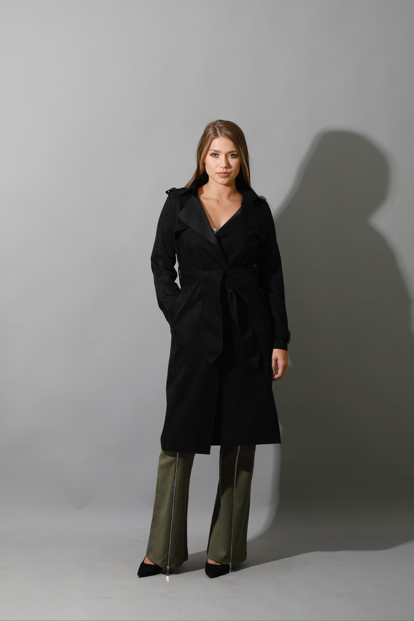 Wrap Trench Cardigan - Black