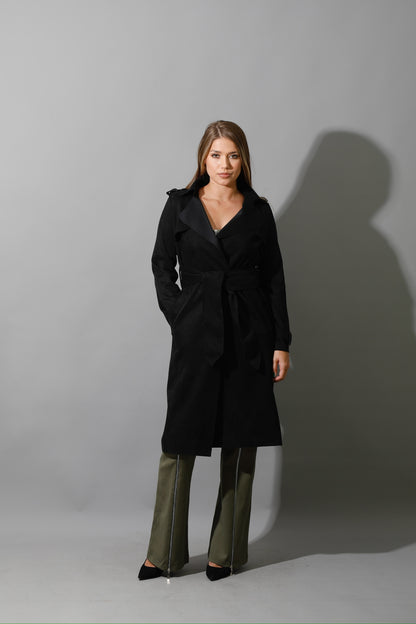 Wrap Trench Cardigan - Black