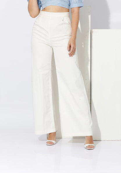 Pleated wide leg pants - White