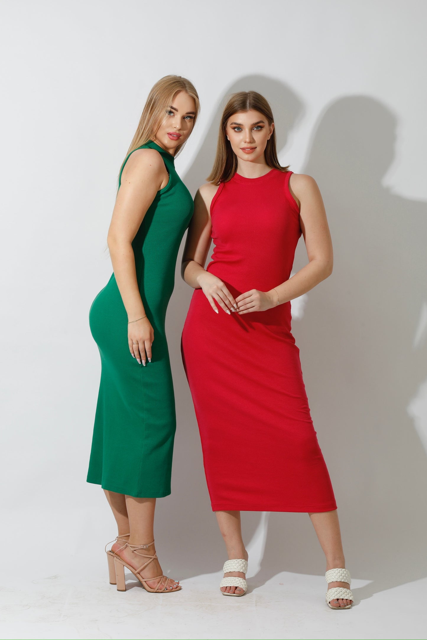 Slinky High Neck Midi Sleeveless Dress - Barbie Pink