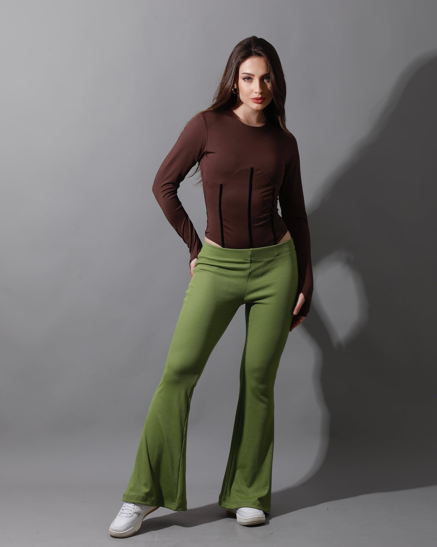 Slinky Flared Trousers - Kiwi Green