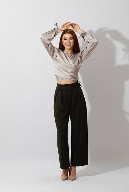 Wrap Tie Blouse - Beige
