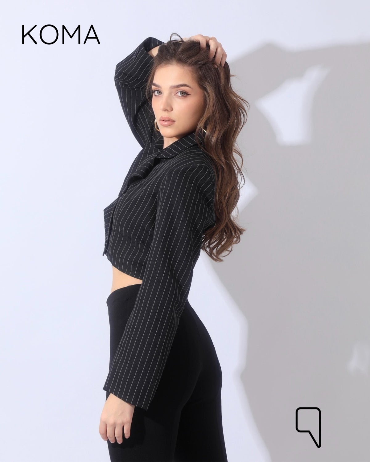 Striped Cropped Blazer Co-Ord - Black