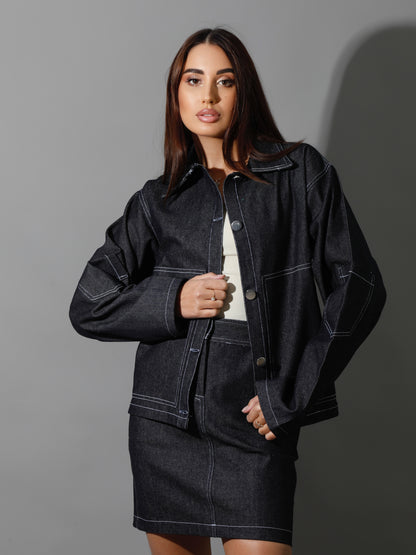 Co-Ord Jeans Sleeves Jacket - Navy Blue