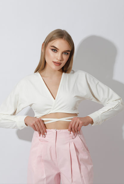 High Rise Paper-Bag Pants - Pink