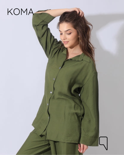 Co-Ord Long Sleeves Shirt - Olive