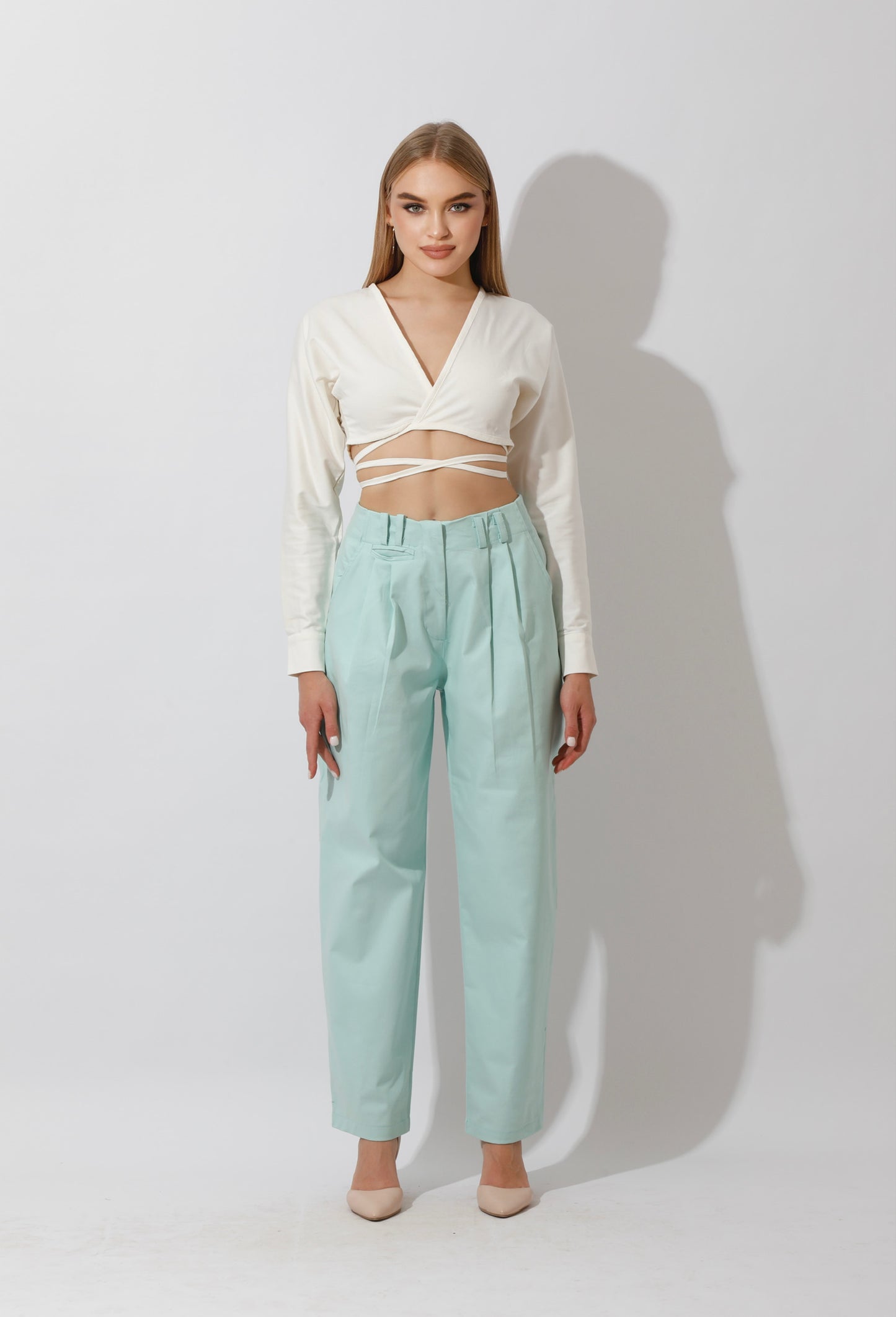 High Rise Paper-Bag Pants - Mint