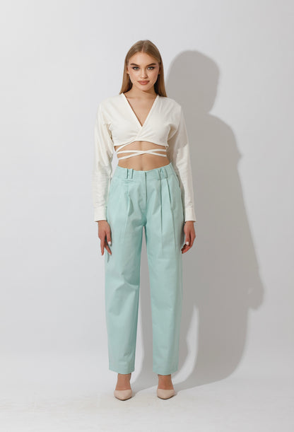 High Rise Paper-Bag Pants - Mint