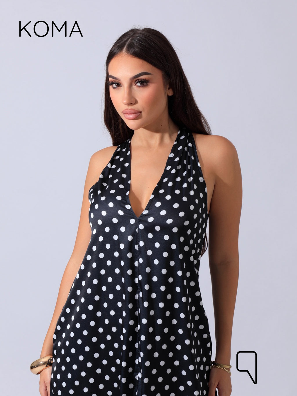 Paulina V Neck Maxi Dress - Black Polkadots