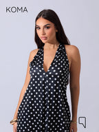 Paulina V Neck Maxi Dress - Black Polkadots