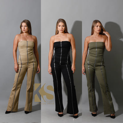 Co-Ord Some Protel Top &  BootCut pants - Olive