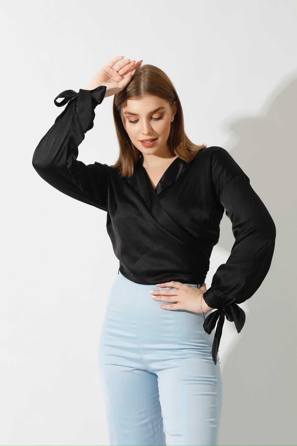 Wrap Tie Blouse - Black