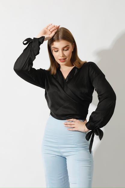 Wrap Tie Blouse - Black