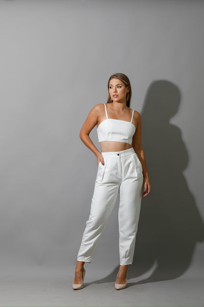 Striped Bra Top Co-Ord - White