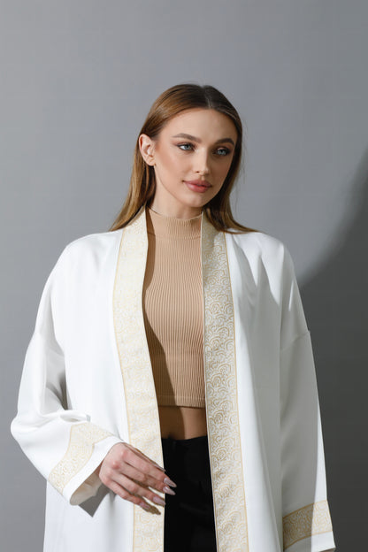 Arabic Long Kaftan - White & Gold