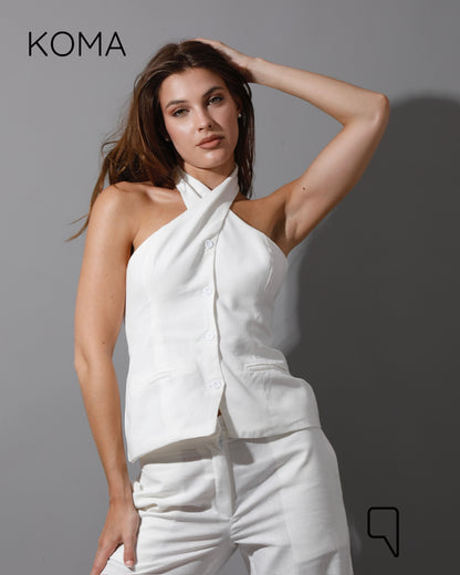 Hallie Halter Neck Vest - White