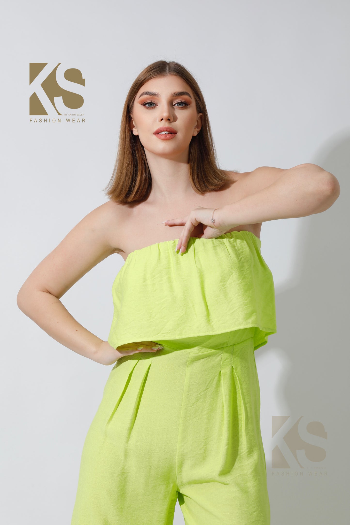 Wide Leg Jumpsuit - Lime Green