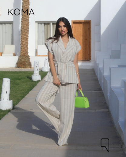 Ariel Striped Lose Fit Trousers - Beige
