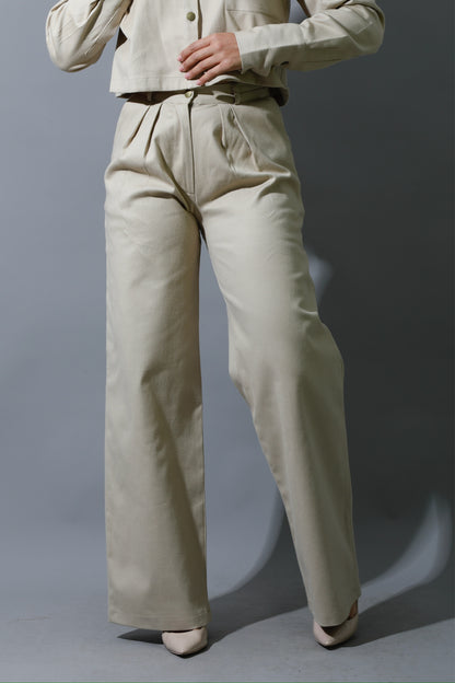 Co-ord Pleated Wide Leg Pants - Beige