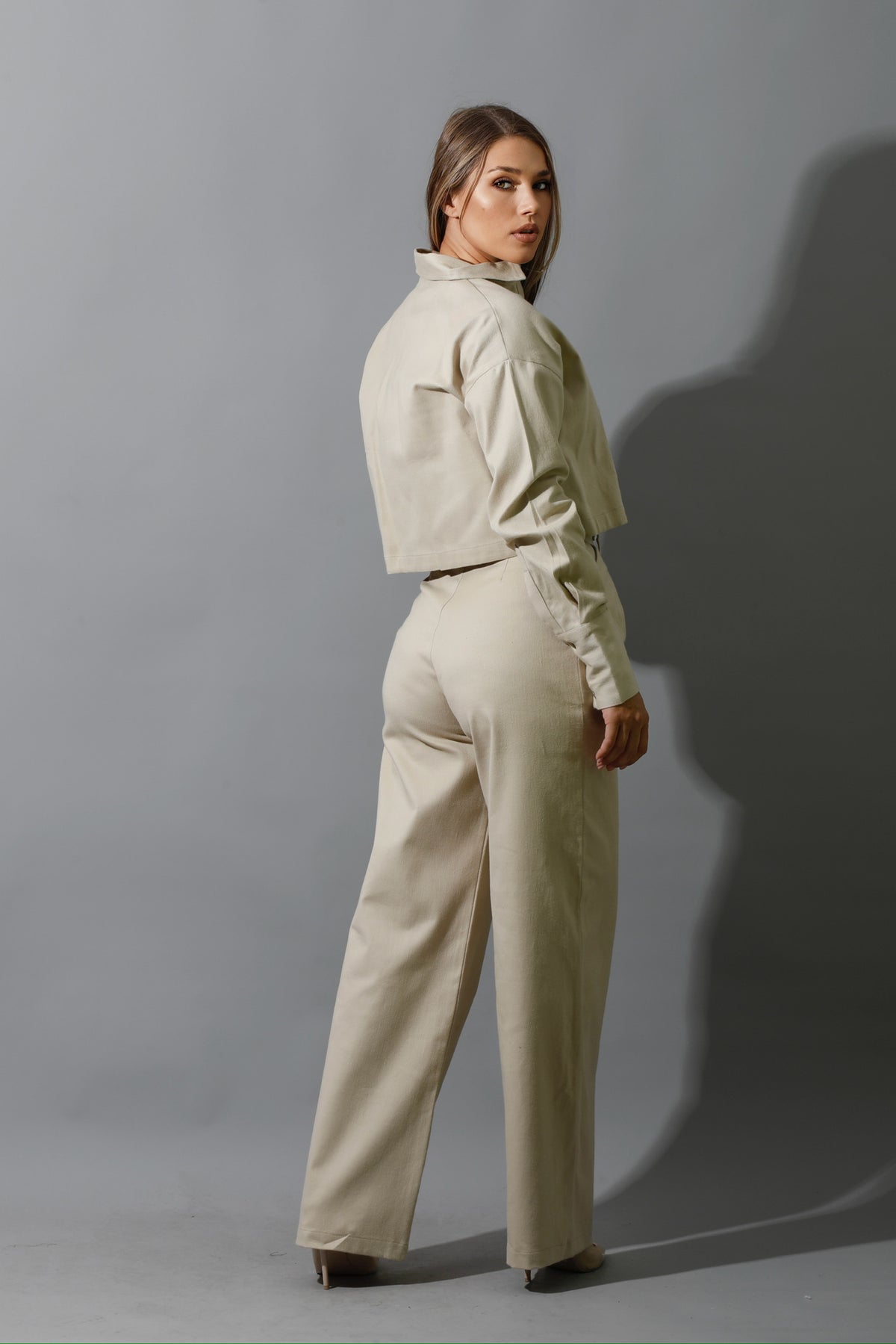 Co-ord Pleated Wide Leg Pants - Beige