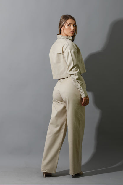 Co-ord Pleated Wide Leg Pants - Beige