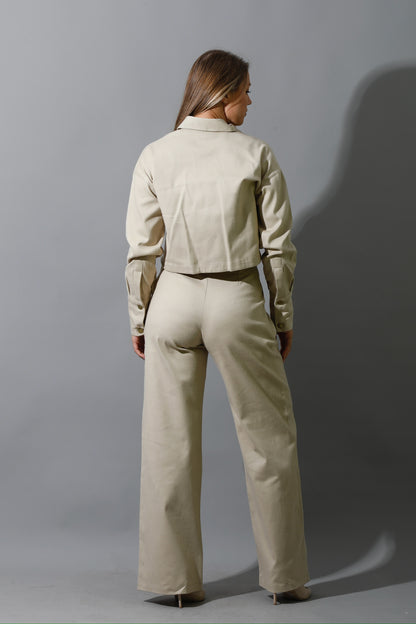 Co-ord Pleated Wide Leg Pants - Beige
