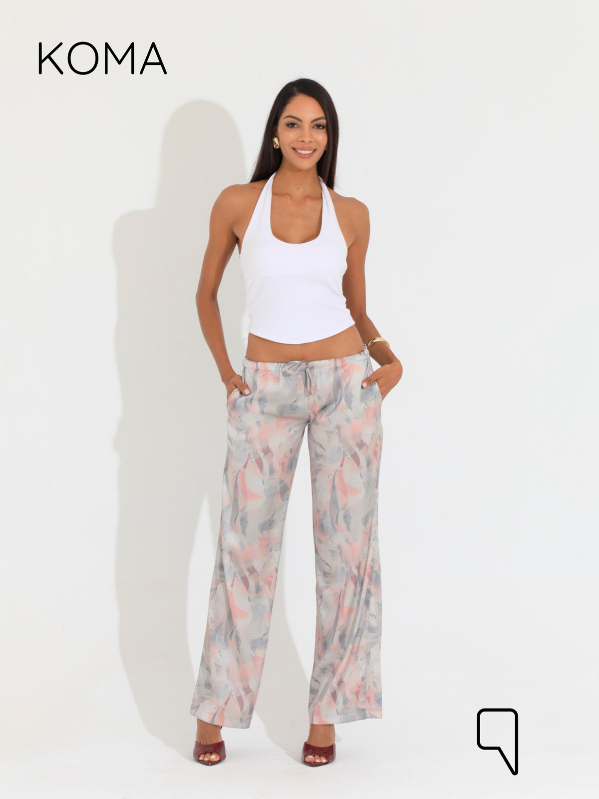 Elsie Lose Fit Trousers - Multicolored Beige￼